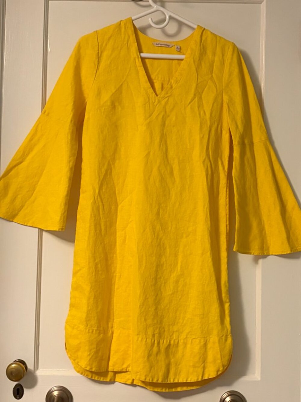 Soft Surroundings 100% linen bell sleeve dress sunshine yellow size XS